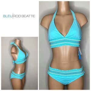 New. BLEU ROD BEATTIE aqua smocked bikini. 12/8. Retails $169